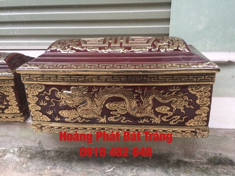 Tiểu quách men nâu cổ mái vòm chữ Thọ vàng kim cao cấp QTVK7