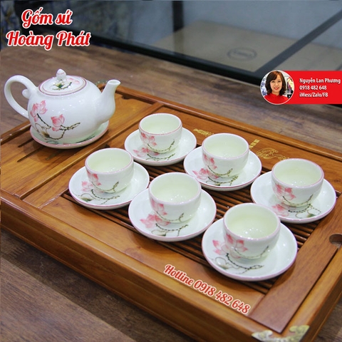 Bộ ấm chén men kem hoa sen trang nhã SP4558