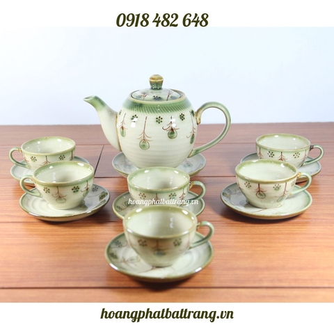 Ấm chén dáng minh long men xanh đồng hoa Roi SP767