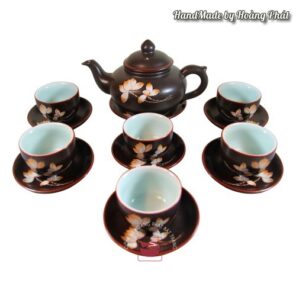 Ấm chén men nâu quả Hồng hoa sen SP110