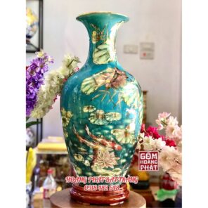 bao binh ca hoa sen nen xanh vang kim cao cap h60