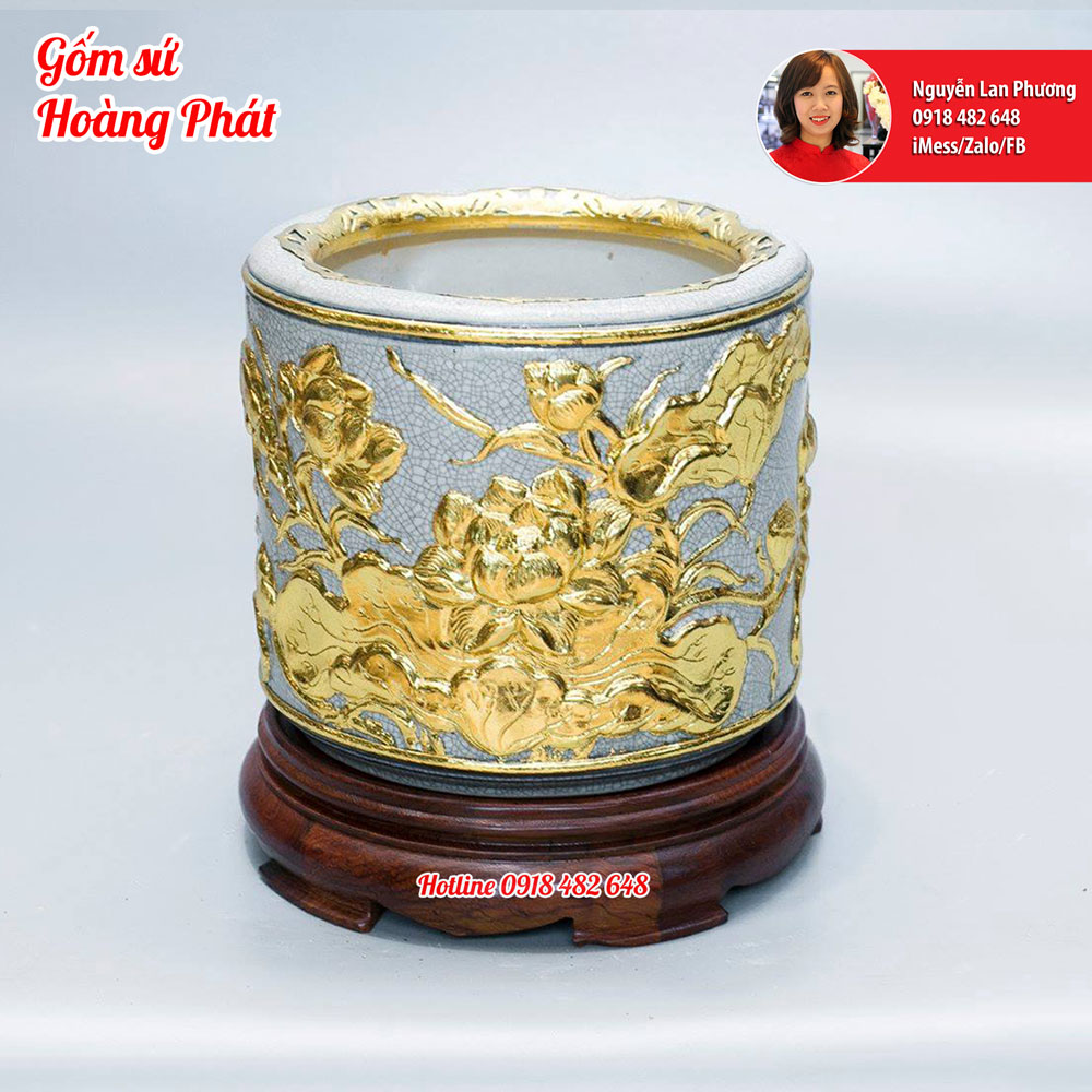 Bát hương hoa sen dát vàng cao cấp
