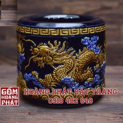 Bộ đồ thờ gia tiên men xanh coban đắp nổi cao cấp Bát Tràng 2