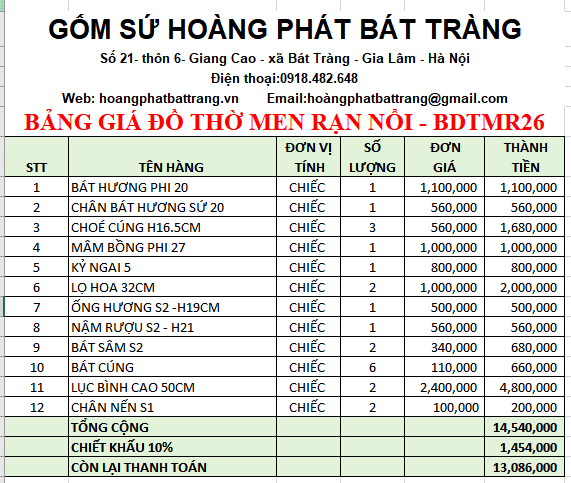 bộ đồ thờ men ran đắp nổi bdtmr26

