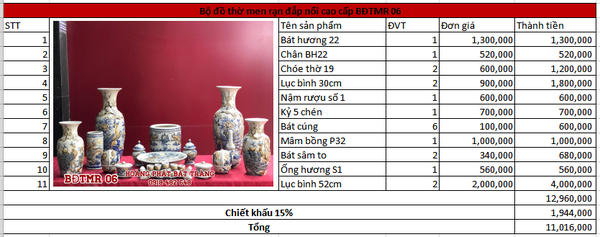 Bộ đồ thờ men rạn đắp nổi cao cấp BĐTMR06