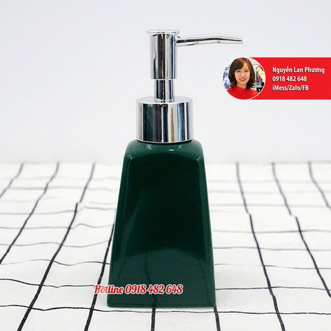 Bình đựng sữa dưỡng thể gốm sứ men xanh ngọc bích dáng hình thang