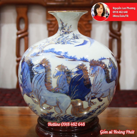 Bình hút tài lộc Bát mã truy phong - công danh tài lộc vàng kim 35cm