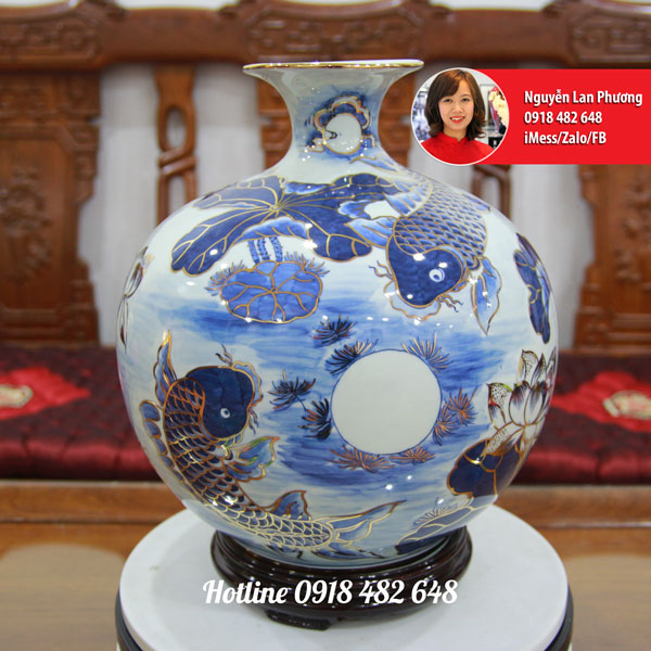 Gốm sứ vẽ vàng - Lý ngư vọng nguyệt