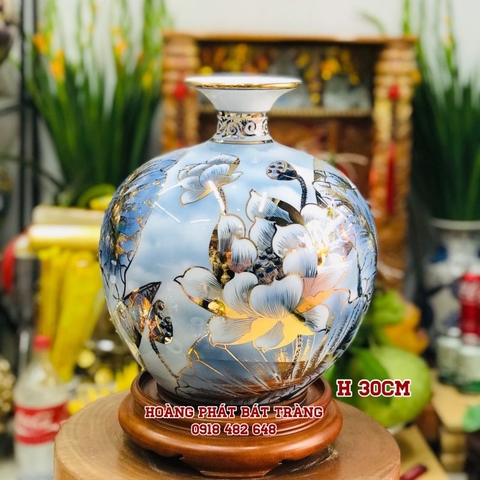 Bình hút tài lộc liên hoa vàng kim 3D cao cấp H30cm