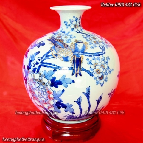 Bình hút lộc vẽ Chim mai, Phù Dung vẽ vàng kim siêu sang