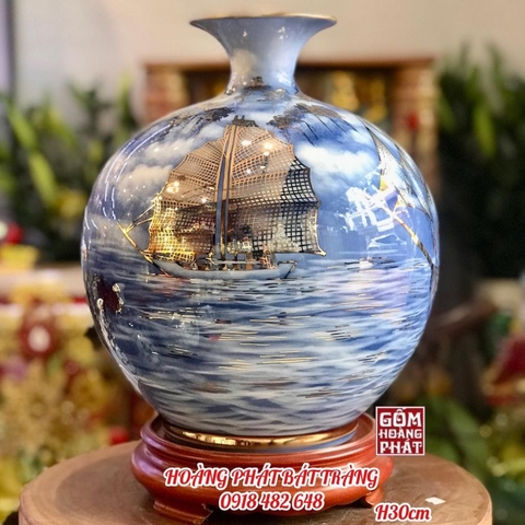 Bình hút tài lộc Thuận buồm xuôi gió vàng kim 3D cao cấp H30