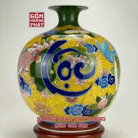 Bình hút tài lộc chữ Lộc cá chép liên hoa vẽ kỹ