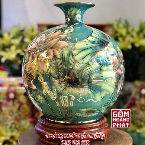 binh hut tai loc lien hoa vang kim xanh la 3d cao cap h35 3