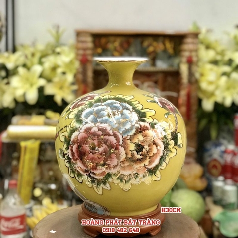 Bình hút tài lộc Thuận buồm xuôi gió nền vàng vàng kim H30