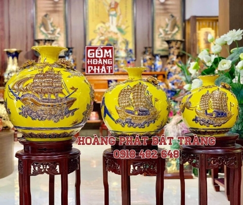 Bình hút tài lộc Thuận buồm xuôi gió men vàng hoàng gia vàng kim cao cấp