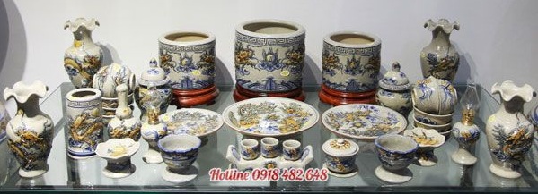 Bộ đồ thờ men rạn rồng nổi cao cấp