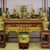 Bộ đồ thờ gia tiên men xanh ngọc lục bảo dát vàng cao cấp