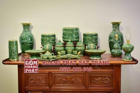 Bộ đồ thờ xanh ngọc lục bảo bọc đồng cao cấp Bát Tràng