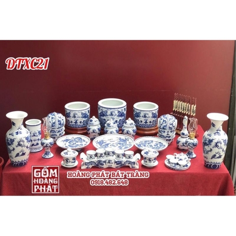 Bộ đồ thờ men xanh cổ cao cấp Bát Tràng cho ban thờ 1m97