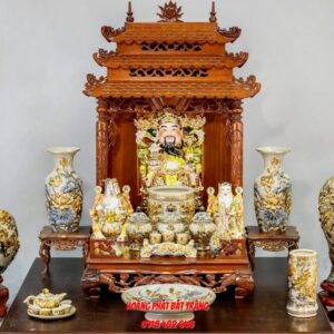 Bộ đồ thờ thần tài men rạn đắp nổi vẽ vàng cao cấp