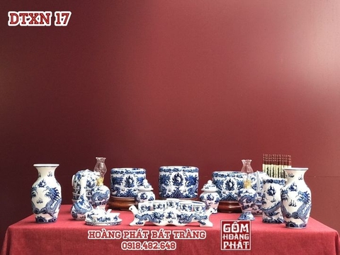 Bộ đồ thờ xanh nổi 3D cao cấp gốm sứ Bát Tràng