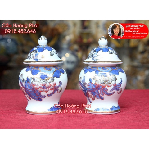 Bộ 2 chóe họa tiết hoa sen vẽ vàng 24k
