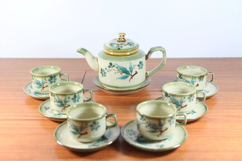 Bộ ấm chén CK đào xanh - Gốm sứ Bát Tràng