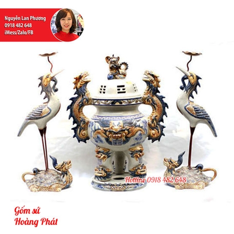 Bộ đồ thờ tam sự hay bộ đỉnh hạc gốm Bát Tràng