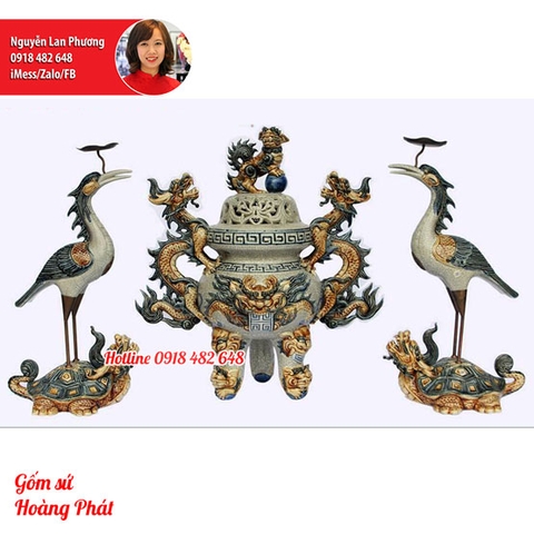 Bộ đồ thờ tam sự hay bộ đỉnh hạc sứ Bát Tràng