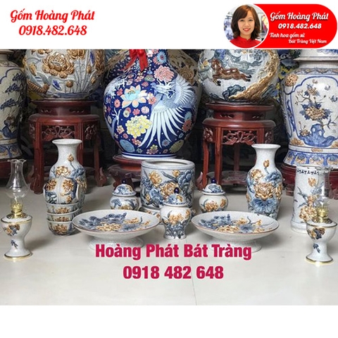 Bộ đồ thờ hoa sen đắp nổi cho ban thờ Phật SP4992