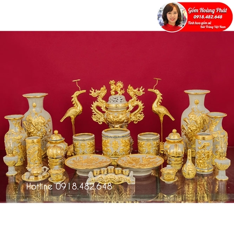 Bộ đồ thờ men rạn dát vàng cao cấp Bát Tràng
