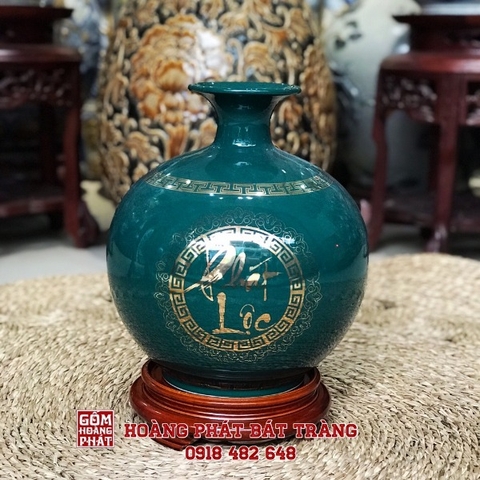 Bình hút tài lộc Phát Lộc nền xanh lục bảo Bát Tràng H28cm