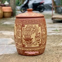 Hũ gạo sành phú quý vàng đỏ