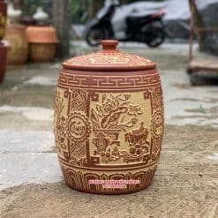 Hũ gạo sành phú quý vàng đỏ