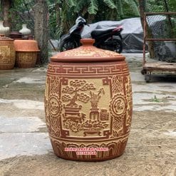 Hũ gạo sành phú quý vàng đỏ