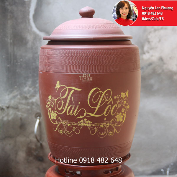 Hũ gạo phong thủy Bát Tràng Tài Lộc 25kg, họa tiết ganh SP453