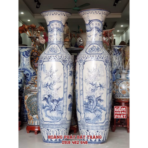 Lộc bình tứ cảnh đắp nổi men rạn 1m55 LBMR40