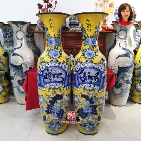 Lộc bình gốm sứ men vàng Hưng Thịnh 1m55