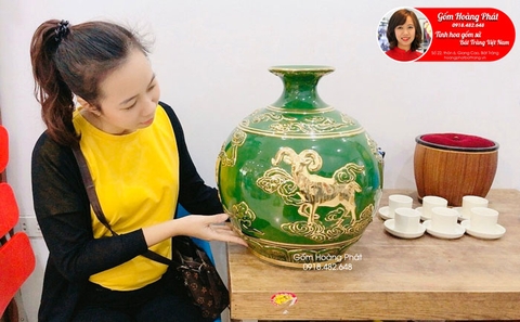 Bình hút tài lộc Tam hợp xanh lá mạ vàng cao cấp