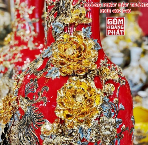 Lục bình sứ công thành danh toại vàng kim nền đỏ cao cấp 1m6