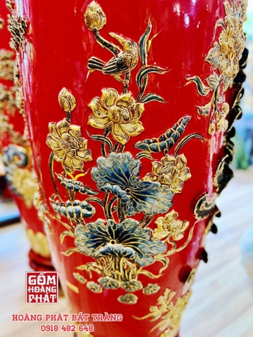 Lục bình sứ công thành danh toại vàng kim nền đỏ cao cấp