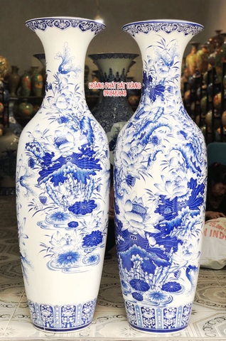 Lục bình sứ hoa sen men lam 