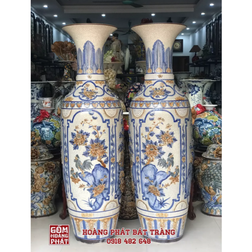 Lục bình sứ Bát Tràng men rạn đắp nổi 3D 1m75 LBMR39