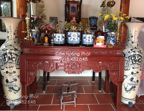 Bộ đồ thờ men lam cao cấp Bát Tràng