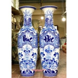 Lục bình sứ Phúc Đức men lam hàng khử cao cấp 1m4