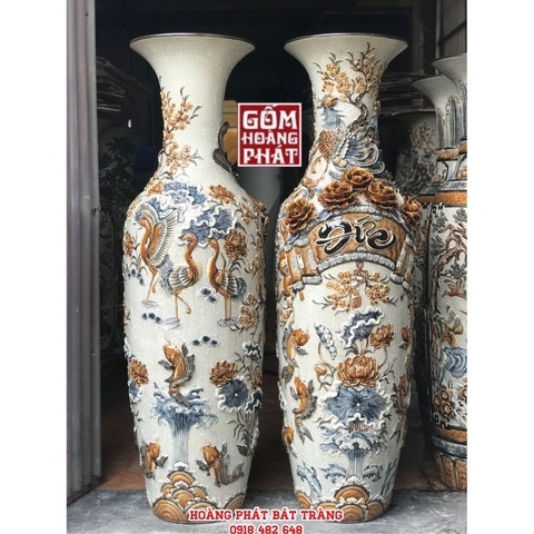 Lục bình sứ Phúc Đức men rạn đắp nổi kỹ cao cấp Bát Tràng 1m6 
