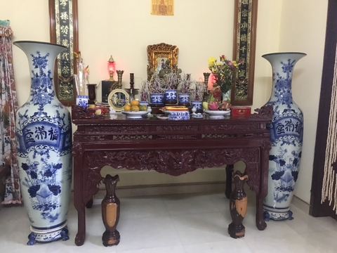 Lục bình sứ Phúc Mãn Đường men lam cao cấp 1m75