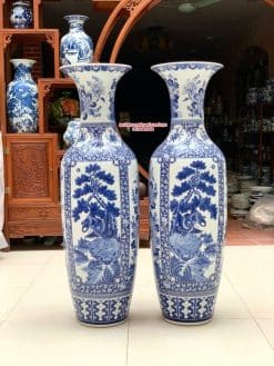 Lục bình sứ Tứ quý Tùng Cúc Trúc Mai men lam khử