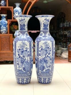 Lục bình sứ Tứ quý Tùng Cúc Trúc Mai men lam khử