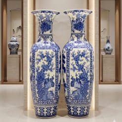 Lục bình sứ Tứ quý Tùng Cúc Trúc Mai men lam khử